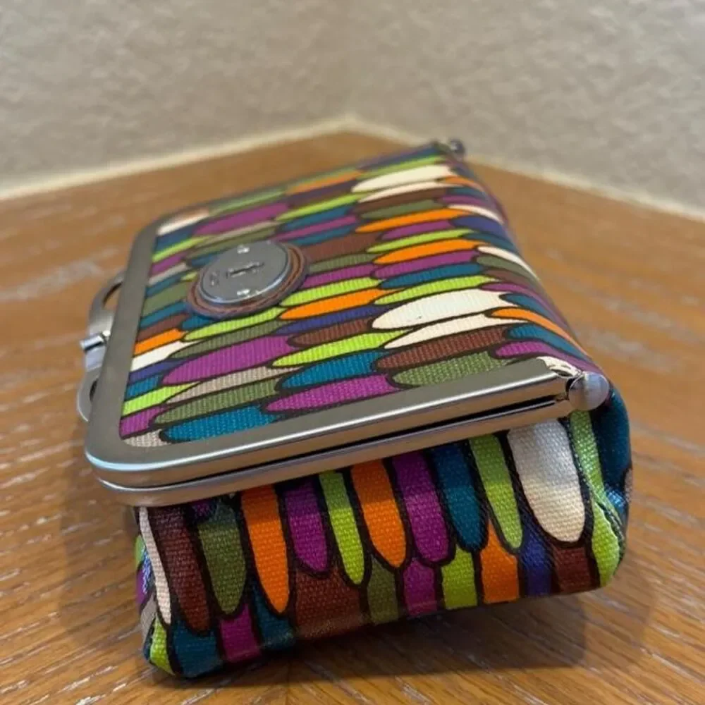 NWT Vintage Fossil Multicolored Pattern Cosmetic Case Bag with Mirror